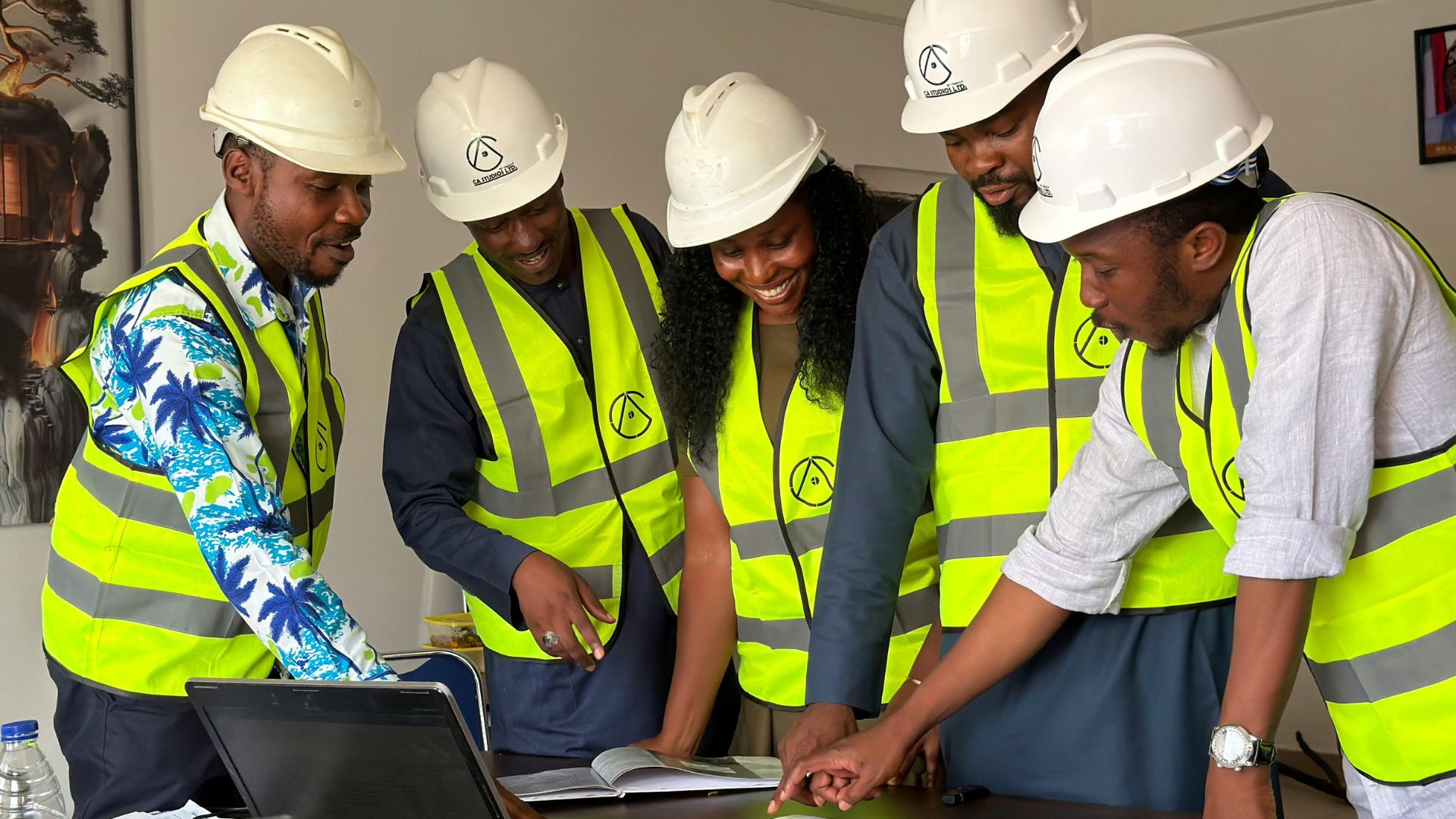 Engineering team reviewing project documentation